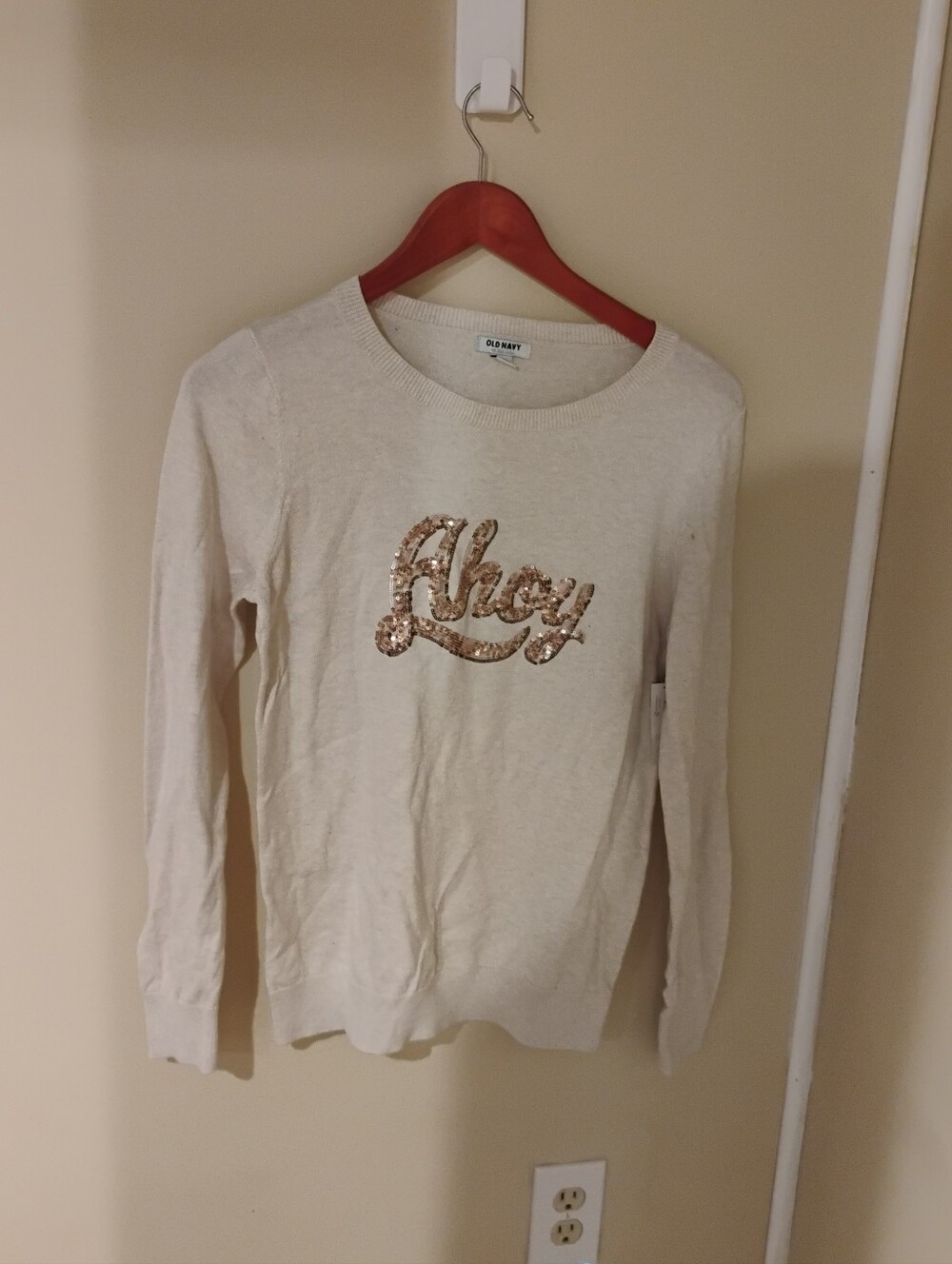 NWT Old Navy Sequined Ahoy Long Sleeve Cream Sweater Sz M